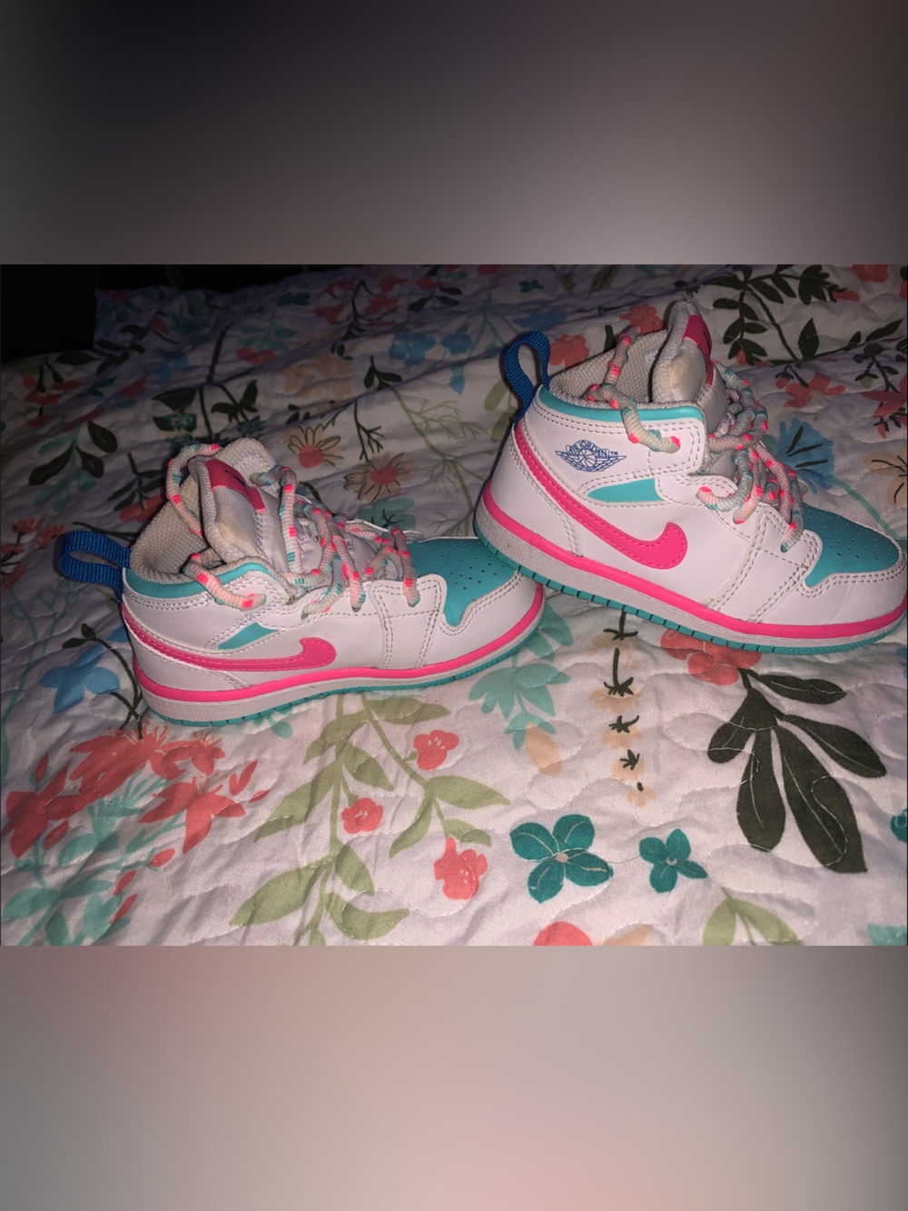 Nike Kids White Pink Teal High-Top Sneakers